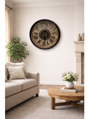 Bosso 70 cm Büyük Boy Hareketli Çarklı Metal Çerçeve Duvar Saati – Salon Ofis Dekorasyon