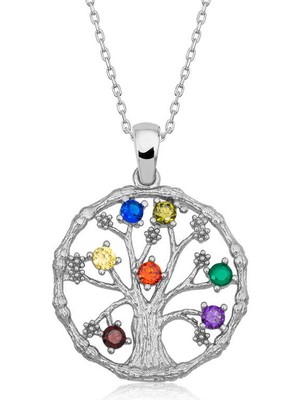 Bazarhane Gümüş Renkli Taşlı Hayat Ağacı Kadın Kolye