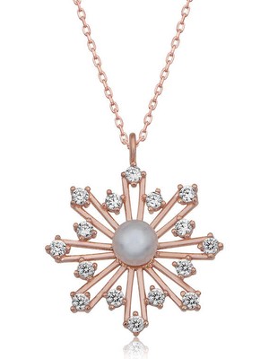 Bazarhane Gümüş Rose Incili Kar Tanesi Kadın Kolye