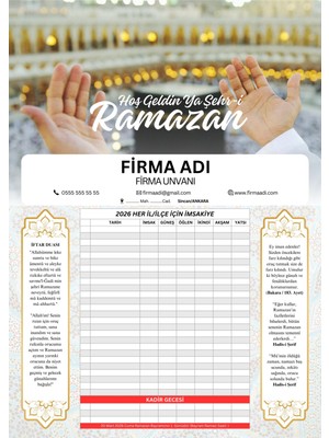 Allians Kişiye Özel Ramazan Imsakiyesi, 10 Adet Dijital Baskı, Oruç ve Sahur Için