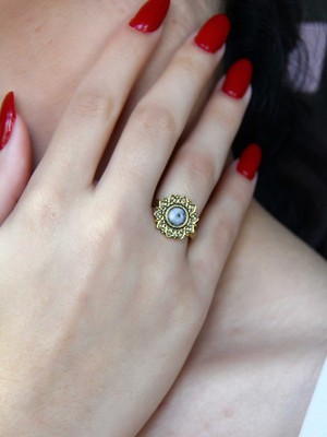 Esha Store Doğal Taş Dentirit Opal Yuvarlak Doğal Taşlı Antik Ayarlanabilir Kadın Yüzük EUY92DO