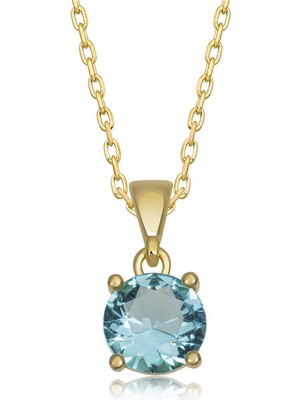 Bazarhane Gümüş Gold Turkuaz Yuvarlak Taşlı Kadın Kolye