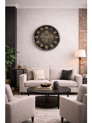 Bosso 70 cm Büyük Boy Hareketli Çarklı Metal Çerçeve Duvar Saati – Salon Ofis Dekorasyon