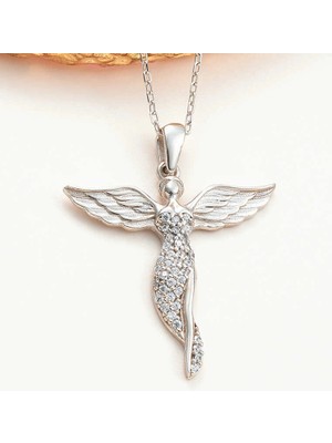 Bazarhane Gümüş Kanatlı Melek Kadın Kolye
