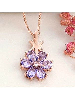 Bazarhane Gümüş Rose Mor Sevgi Çiçeği Kadın Kolye