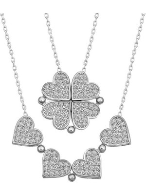 Bazarhane Gümüş Kalpli Açılabilen Yonca Kadın Kolye