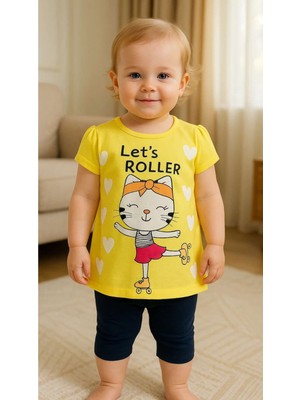 Büyümüş Kız Çocuk Kedi Baskılı Kız Taytlı Takım