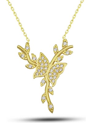 Bazarhane Gümüş Gold Daldaki Kelebek Kadın Kolye