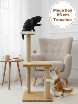 Özbience Mega Boy 86 cm 3 Katlı Peluş Yumuşacık Kedi Tırmalama Yatağı