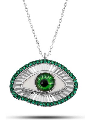 Bazarhane Gümüş Zümrüt Göz Koruyucu Kadın Kolye
