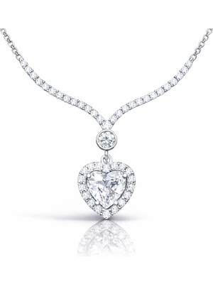 Bazarhane Gümüş Beyaz Zirkon Taşlı Kalp Kadın Kolye