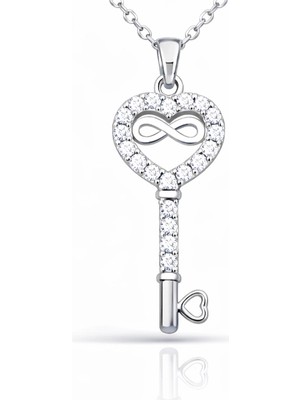 Bazarhane Gümüş Kalpli Sonsuzluk Anahtar Kadın Kolye
