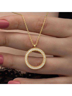 Bazarhane Gümüş Gold Kaplama Yuvarlak Çeyrek Altın Takılabilen Kadın Kolye