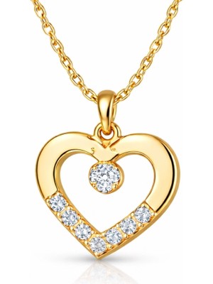Bazarhane Gümüş Gold Minik Kalpli Tektaş Kadın Kolye