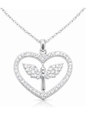 Bazarhane Gümüş Mikail Meleği Figürlü Kalp Kadın Kolye