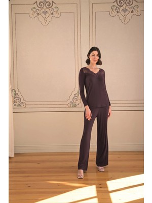 Herşeytrend Litae Uzun Kollu ve Dantelli Pijama Takımı