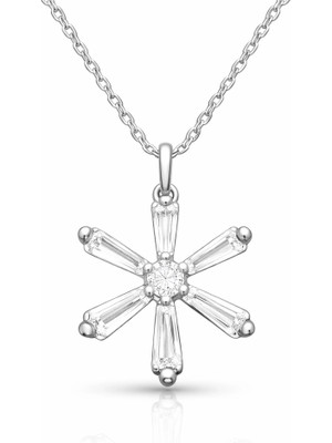 Bazarhane Gümüş Baget Taşlı Çiçek Kadın Kolye