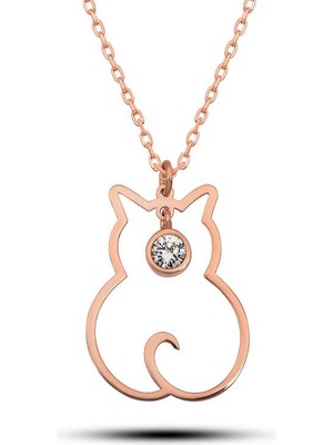 Bazarhane Gümüş Nisan Ayı Doğum Taşı Kedi Kadın Kolye