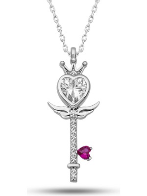 Bazarhane Gümüş Kalp Taç Anahtar Kadın Kolye