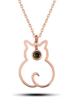 Bazarhane Gümüş Ağustos Ayı Doğum Taşı Kedi Kadın Kolye