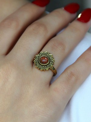 Esha Store Doğal Taş Güneş Yuvarlak Doğal Taşlı Antik Ayarlanabilir Kadın Yüzük EUY92G