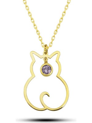 Bazarhane Gümüş Haziran Ayı Doğum Taşı Kedi Kadın Kolye