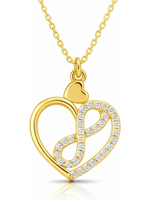 Bazarhane Gümüş Gold Kalp Içinde Sonsuzluk Kadın Kolye