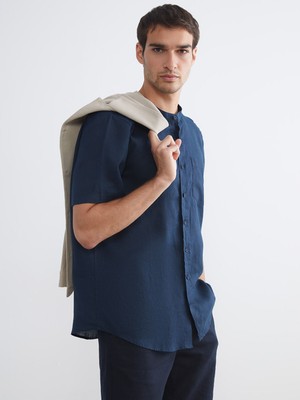 Lc Waikiki Yeni Sezon Regular Fit Hakim Yaka Kısa Kollu %100 Keten Erkek Gömlek