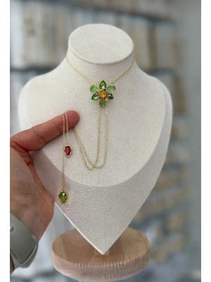 Gold Renkli Taşlı Asansör Model Kolye