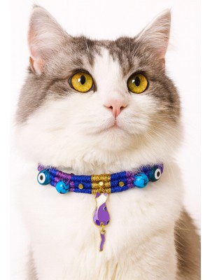 Özbience El Yapımı Nazar Boncuklu Kedi ve Köpek Charm Kolyesi, Ayarlanabilir Kot Kumaş