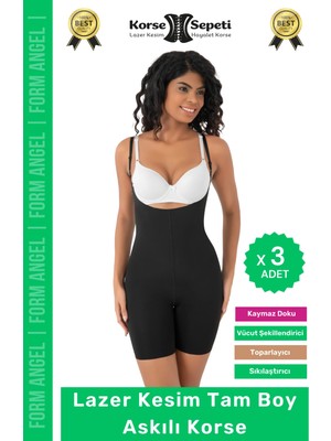 #korse 2 Beden Küçülten Sıkılaştırıcı Kaymaz Kadın Lazer Kesim Tam Boy Askılı Korse - 3 Adet