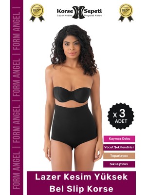 #korse Toparlayıcı Kaymaz 2 Beden Küçülten Kadın Lazer Kesim Yüksek Bel Slip Korse - 3 Adet