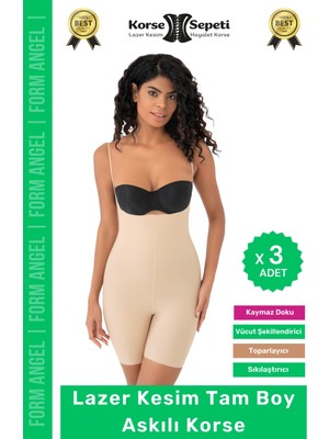 #korse 2 Beden Küçülten Sıkılaştırıcı Kaymaz Kadın Lazer Kesim Tam Boy Askılı Korse - 3 Adet