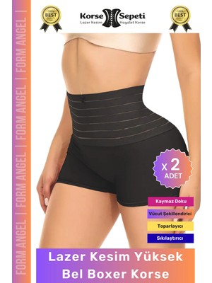 #korse Vücut Toparlayıcı Şekillendirici Kaymaz Doku Lazer Kesim Yüksek Bel Boxer Korse - 2 Adet