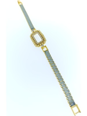 Elisi Takı Story Gram Altın Takmak Için Bileklik Altın Kaplama Bileklik Yeşil Baget Taşlı 18 cm
