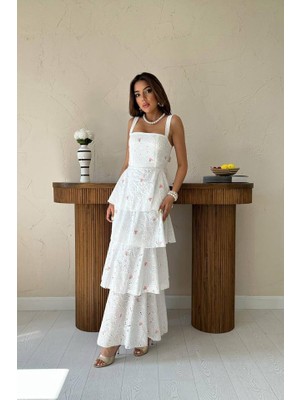 Nova Epoxy Art Pembe Kat Kat Arkası Bağlamalı Elbise