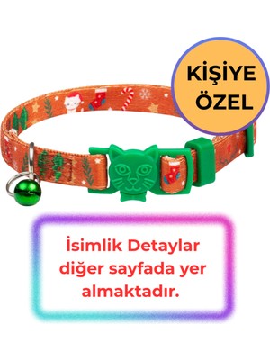 Özbience Kış ve Yeni Yıl Temalı Şık Kedi Tasması, Isimlik ve Güvenlik Tokası ile