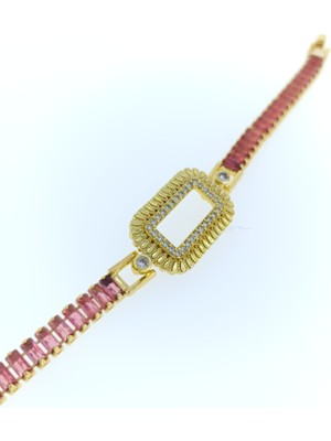 Elisi Takı Story Gram Altın Takmak Için Bileklik Altınkaplama Bileklik Kırmızı Baget Taşlıbileklik Suyolu Bileklik 18 cm