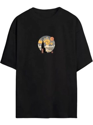 Nova Epoxy Art Unisex Baskılı Oversize T-Shirt - Siyah