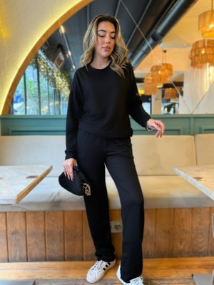 Nova Epoxy Art Kadın Uzun Kollu Bisiklet Yaka Viskon Iki Iplik Bluz ve Pantolon Ikili Takım