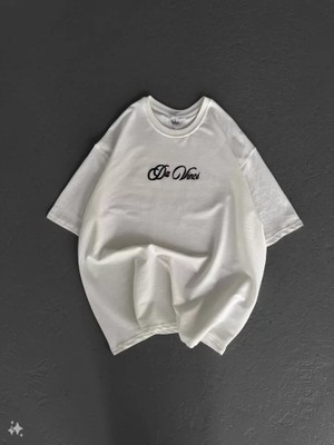 Nova Epoxy Art Unisex Baskılı Oversize T-Shirt - Beyaz