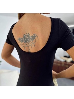 Nova Epoxy Art Kadın Kısa Kollu Sırt Dekolte Detay Önü Çift Yırtmaçlı Viskon Elbise