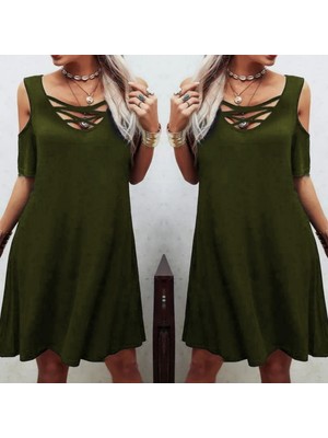 Nova Epoxy Art Dekolteli Bağcık Detay Viskon Kumaş Elbise