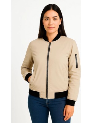 Nova Epoxy Art Içi Astarlı Fermuarlı Bomber Mont Ceket - Bej