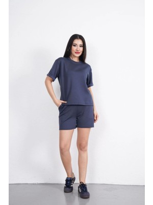 Nova Epoxy Art Osy Modal Yumuşak Dokulu Kumaş Bisiklet Yaka T-Shirt Kısa Şort Ikili Takım - Antrasit