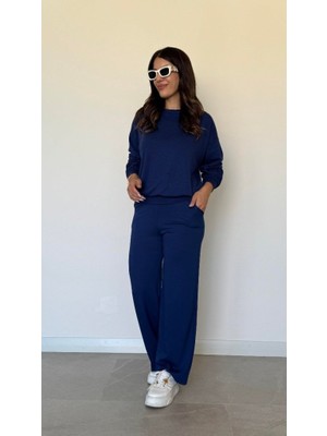 Nova Epoxy Art Kadın Uzun Kollu Bisiklet Yaka Viskon Iki Iplik Bluz ve Pantolon Ikili Takım