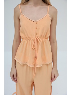 Nova Epoxy Art Fiyonklu Bluz Takım - Kavuniçi