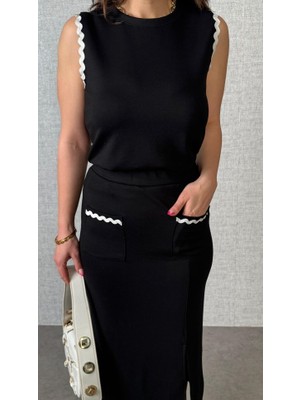 Nova Epoxy Art Kadın Modal Kumaş Cepli Yırtmaç Detay Etekli Ikili Takım