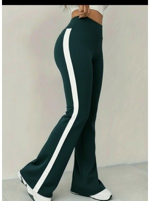 Nova Epoxy Art Kadın Yüksek Bel Ispanyol Paçalı Yanlardan Şerit Detaylı Dalgıç Tayt Pantolon