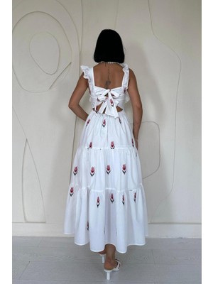 Nova Epoxy Art Kırmızı Sıfır Kol Fırfırlı Elbise